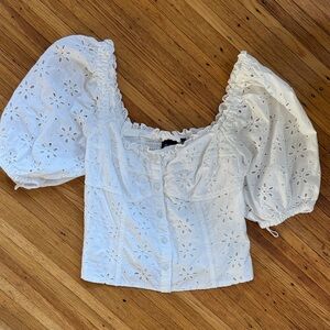 GAP White Eyelet Blouse with Puff Sleeves